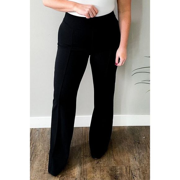 Azura Exchange  Black Exposed Seam Straight Leg Plus Size Pants - Picture 3 of 6